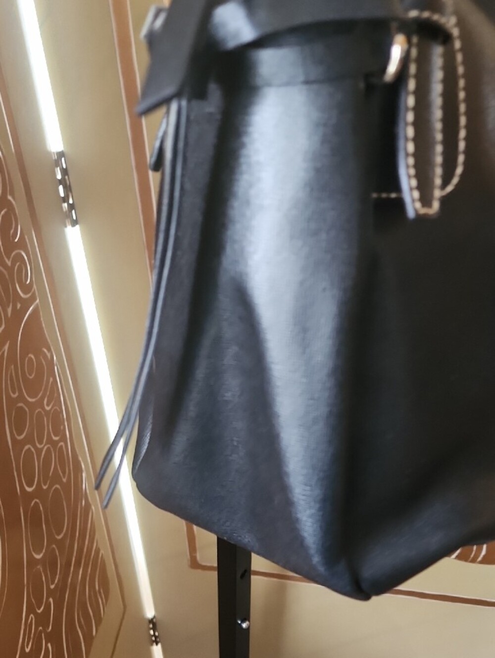 Dooney & Bourke Black Leather Shoulder Tote with Gold Hardware - Picture 3 of 9